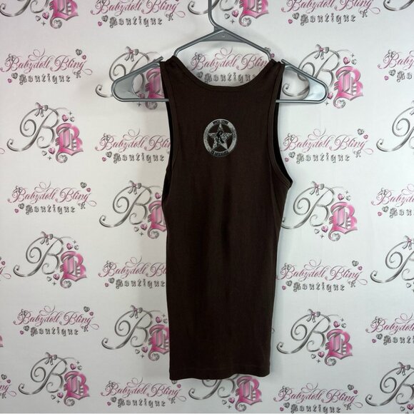 American apparel Rockaganza tank top brown graphic front stars pattern ribbed - Picture 2 of 10